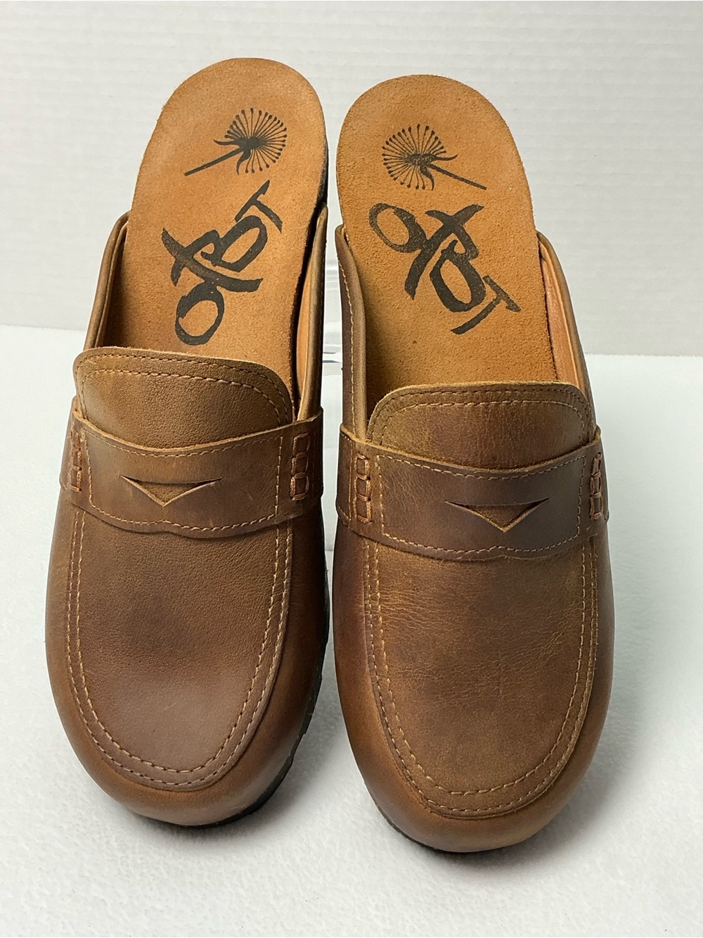 OTBT Homage Brown Leather Wedge Clog Mules Women’s 10